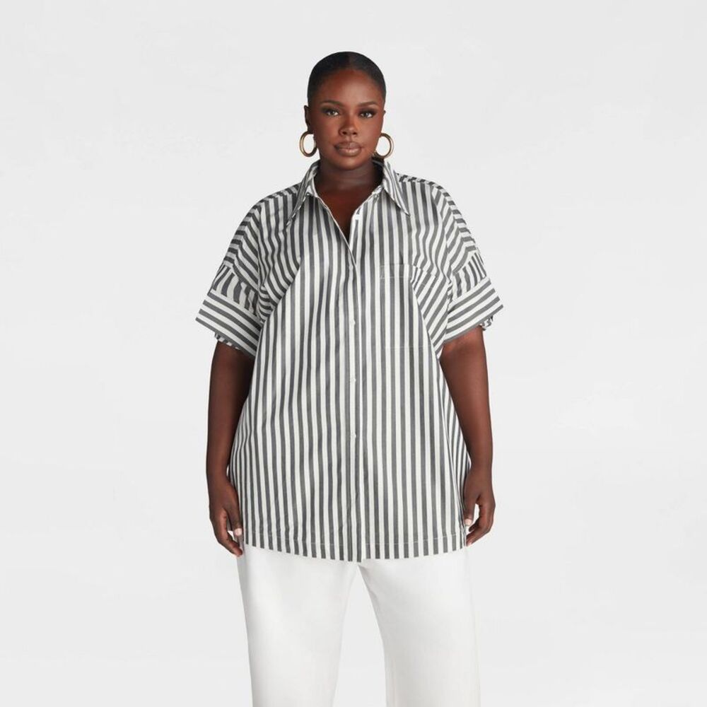 KBB by Kahlana -  Women's Short Sleeve Button-Down 'T Navy Blue